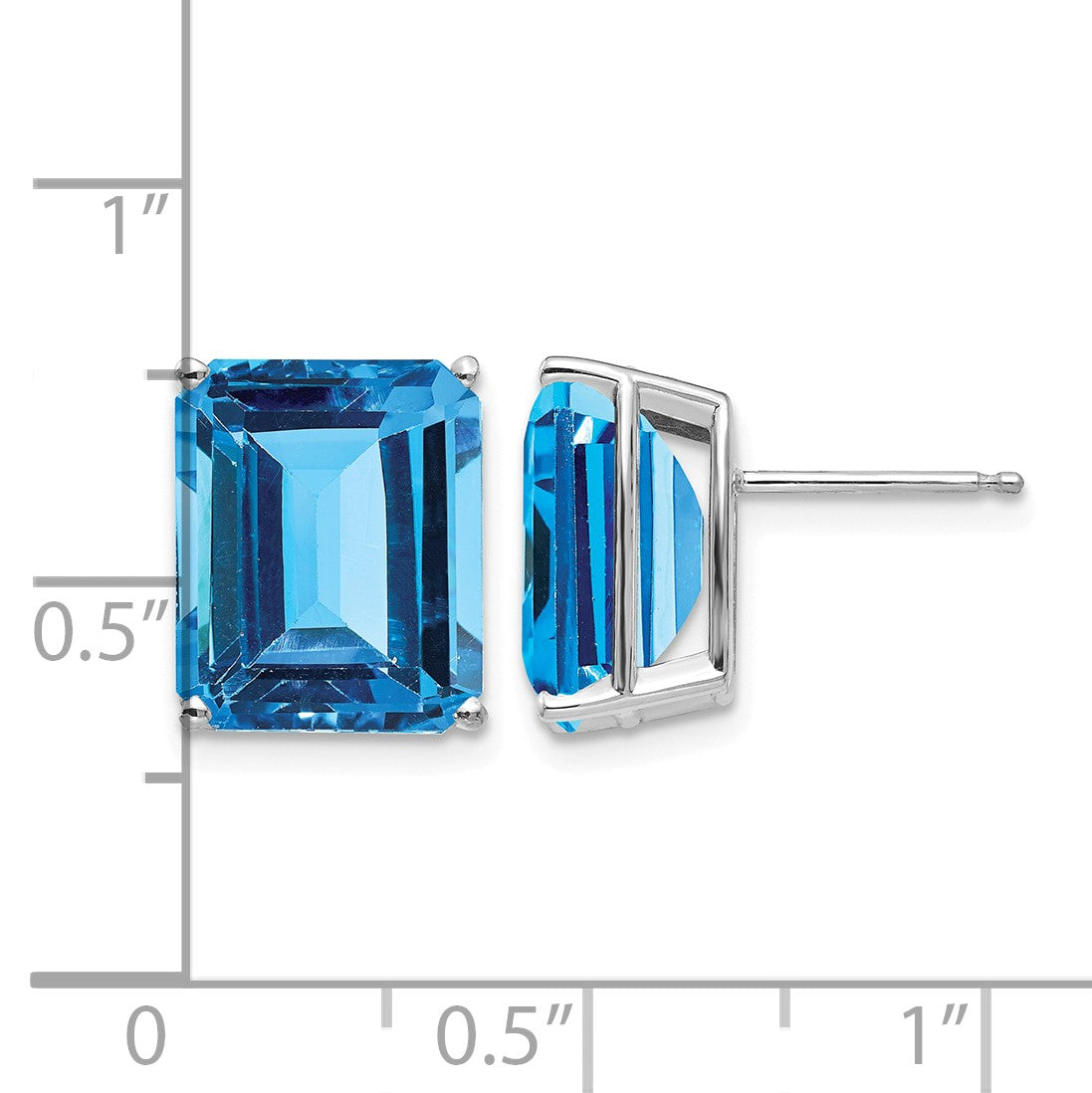 14k White Gold 12x10mm Emerald-Cut Post Earring Mountings