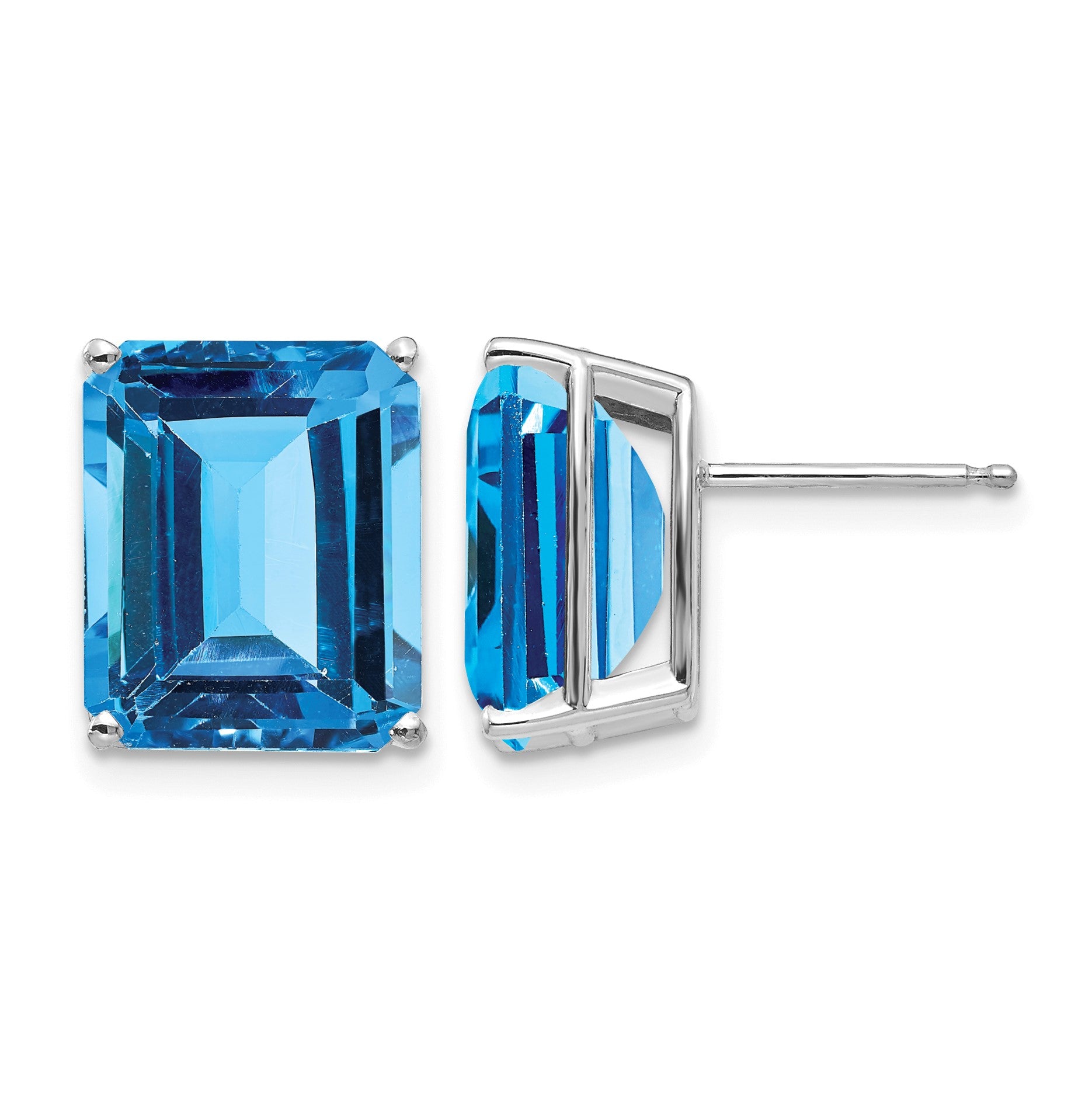 14k White Gold 12x10mm Emerald-Cut Post Earring Mountings