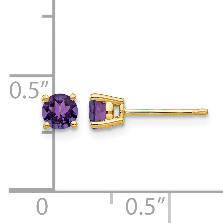 14k 4mm Round Amethyst Post Earrings