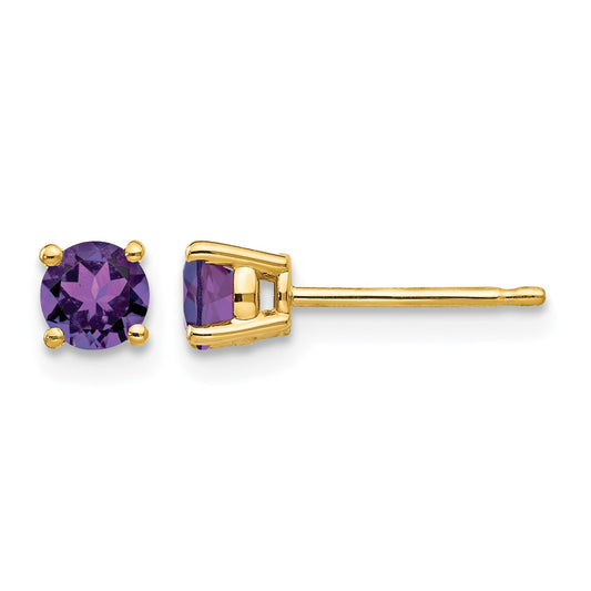 14k 4mm Round Amethyst Post Earrings