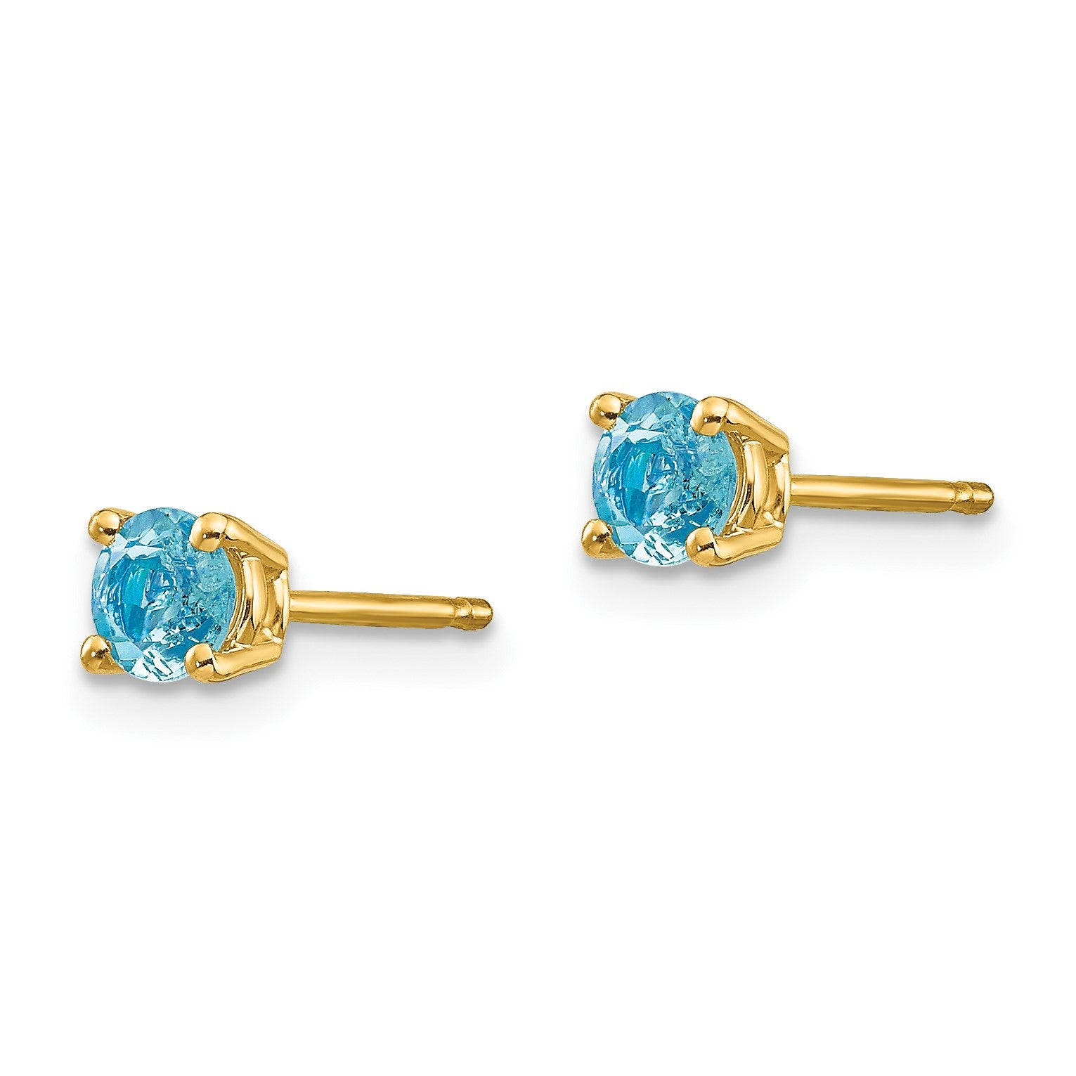 14k 4mm Round Aquamarine Post Earrings