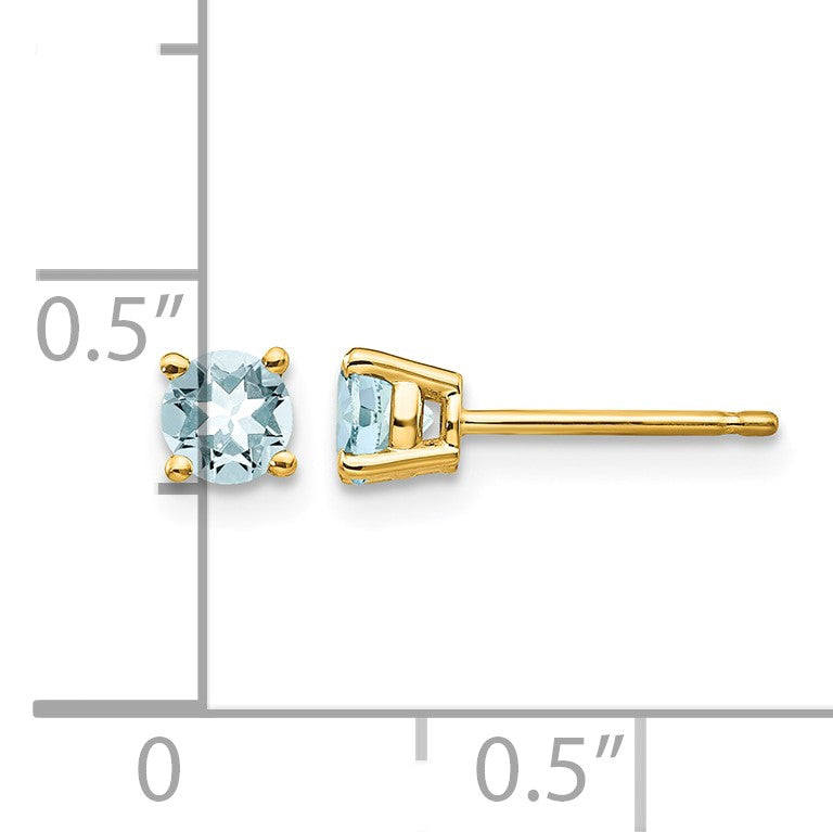 14k 4mm Round Aquamarine Post Earrings