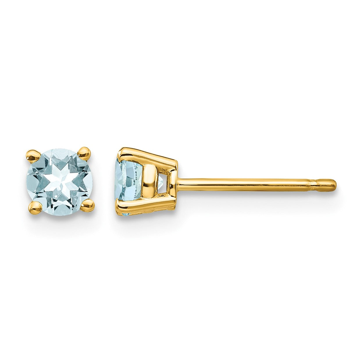 14k 4mm Round Aquamarine Post Earrings
