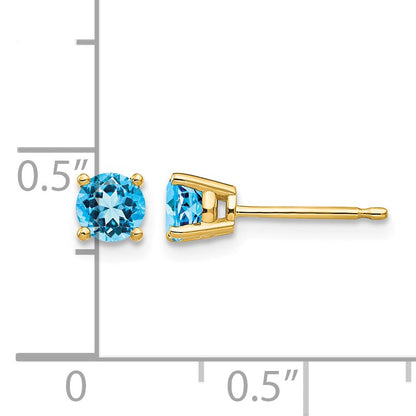 14k 4mm Round Blue Topaz Post Earrings