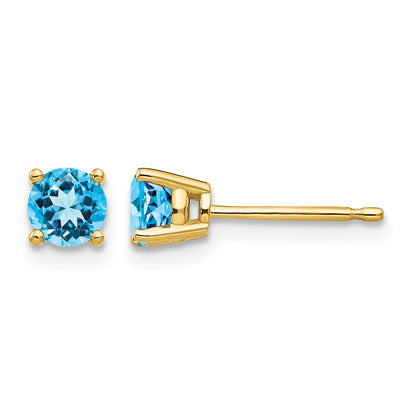 14k 4mm Round Blue Topaz Post Earrings