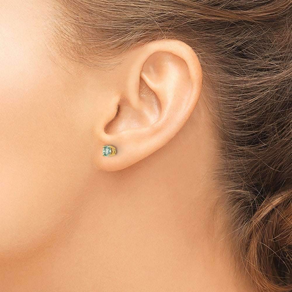 14k 4mm Round Checker-Cut Green Quartz Earrings