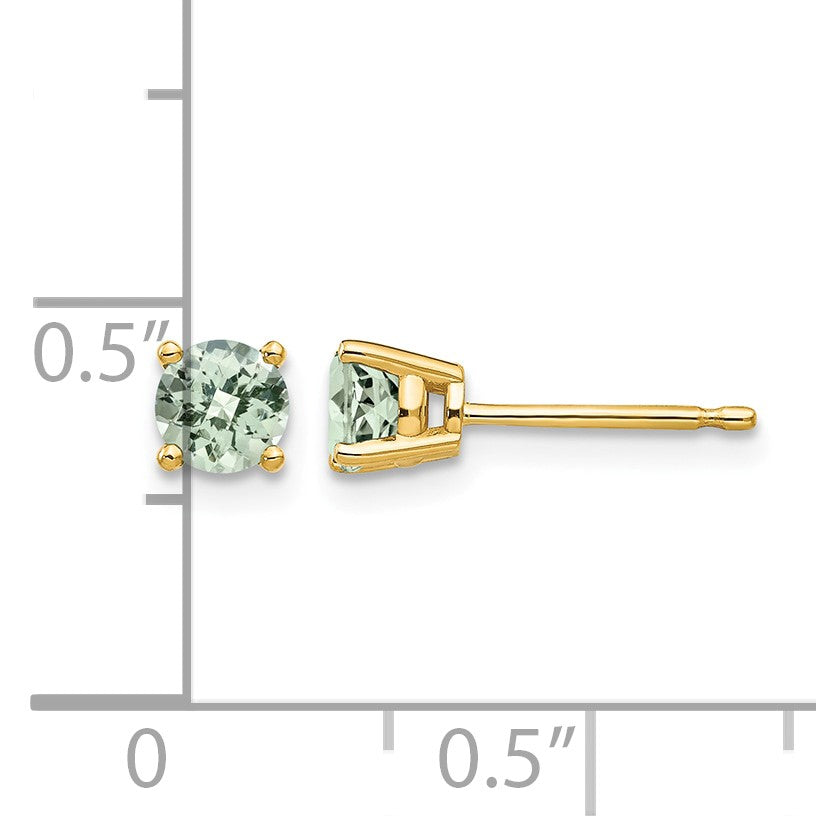14k 4mm Round Checker-Cut Green Quartz Post Earrings