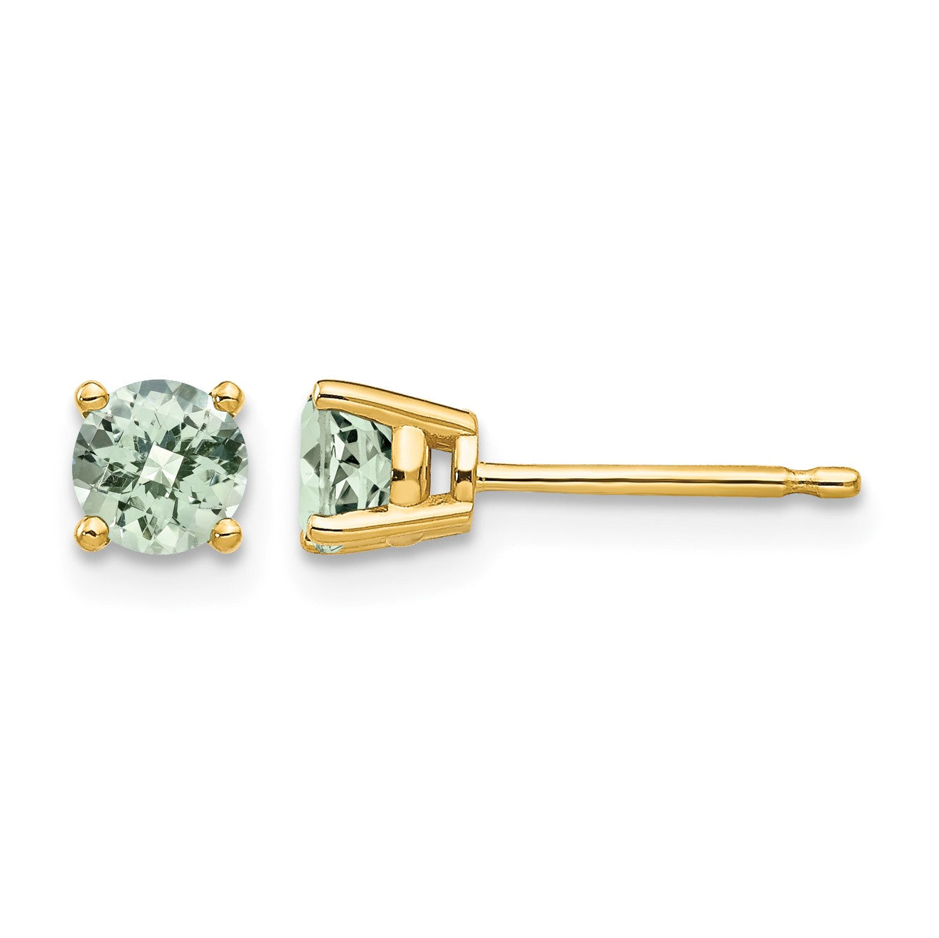 14k 4mm Round Checker-Cut Green Quartz Post Earrings