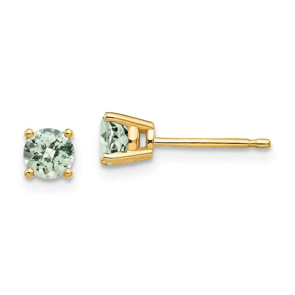 14k 4mm Round Checker-Cut Green Quartz Earrings