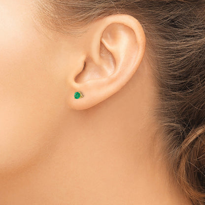14k 4mm Round Emerald Post Earrings