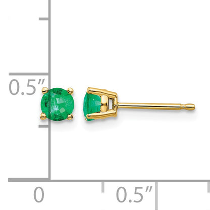 14k 4mm Round Emerald Post Earrings
