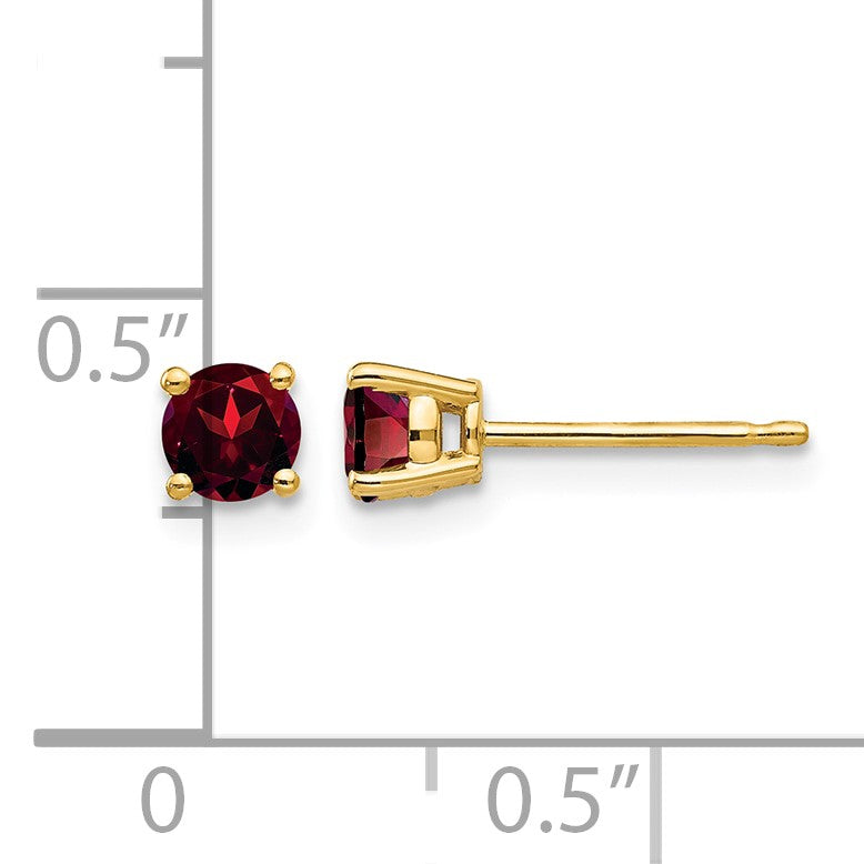14k 4mm Round Garnet Post Earrings