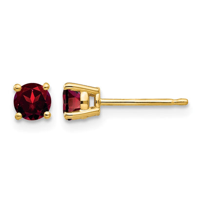 14k 4mm Round Garnet Post Earrings