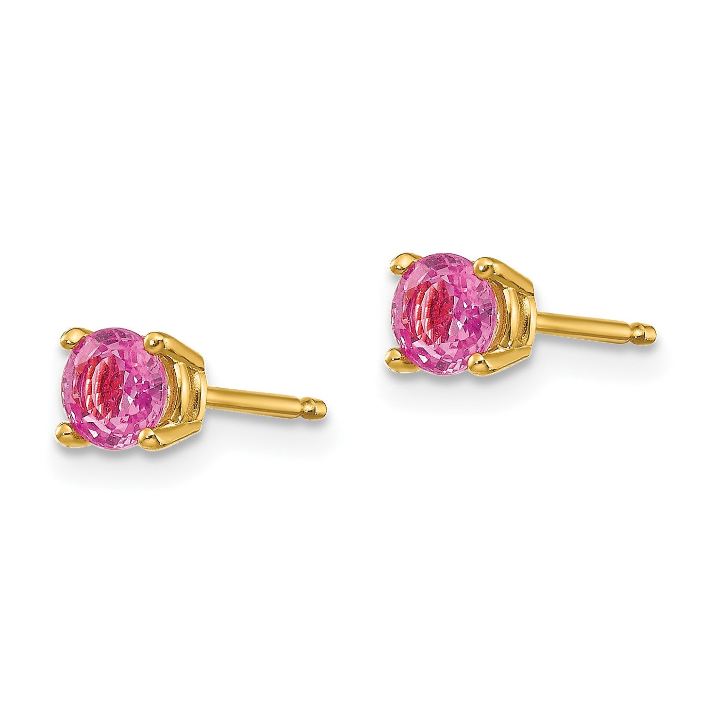 14k 4mm Round Pink Sapphire Post Earrings