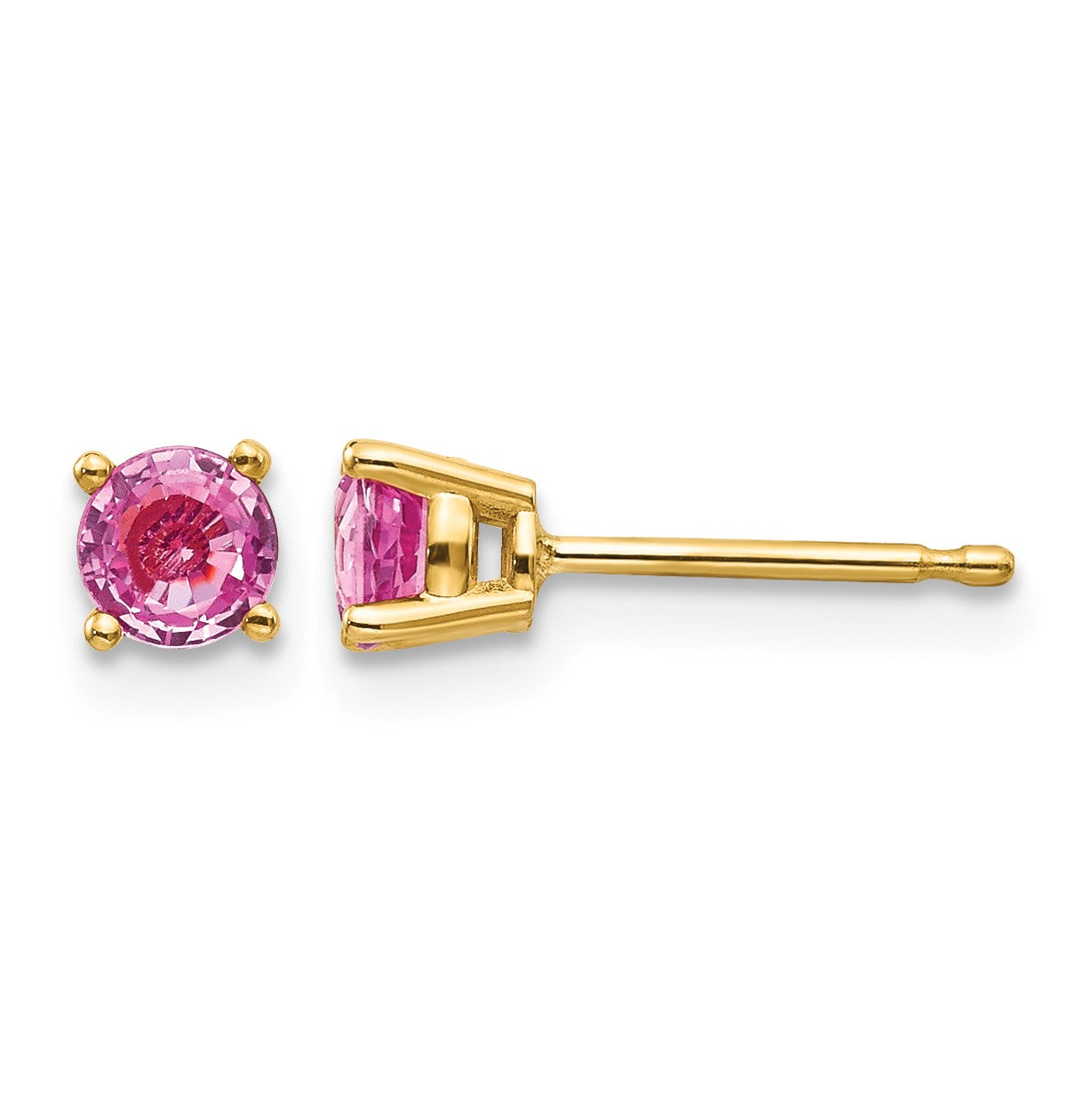 14k 4mm Round Pink Sapphire Post Earrings
