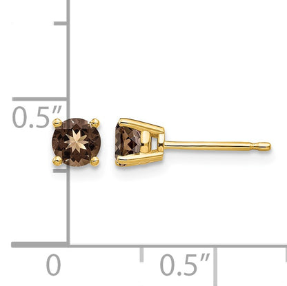 14k 4mm Round Smoky Quartz Post Earrings