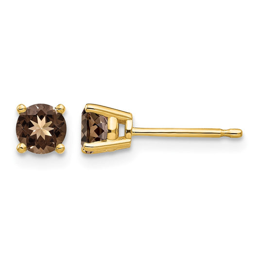 14k 4mm Round Smoky Quartz Post Earrings