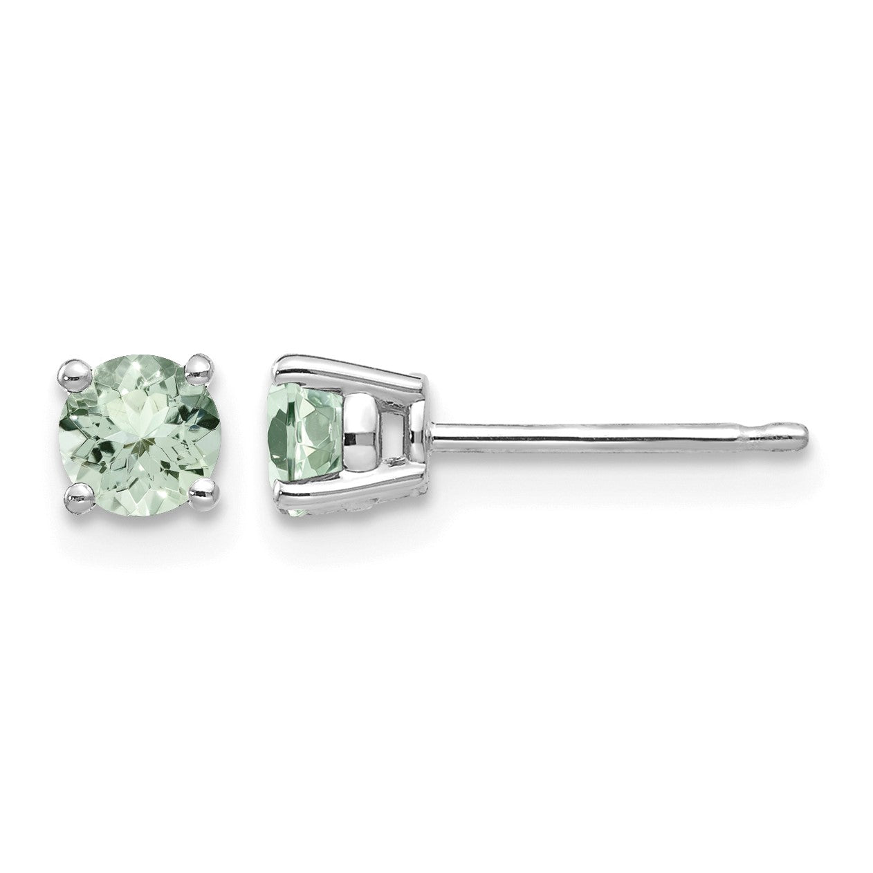 14k White Gold 4mm Round Green Quartz Post Earrings