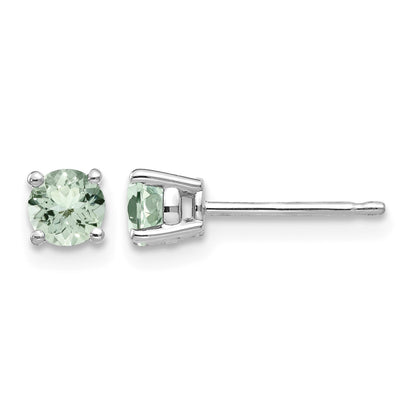 14k White Gold 4mm Round Green Quartz Post Earrings
