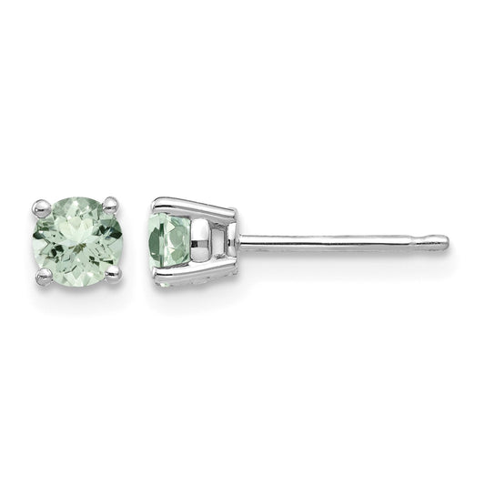 14k White Gold 4mm Round Green Quartz Post Earrings