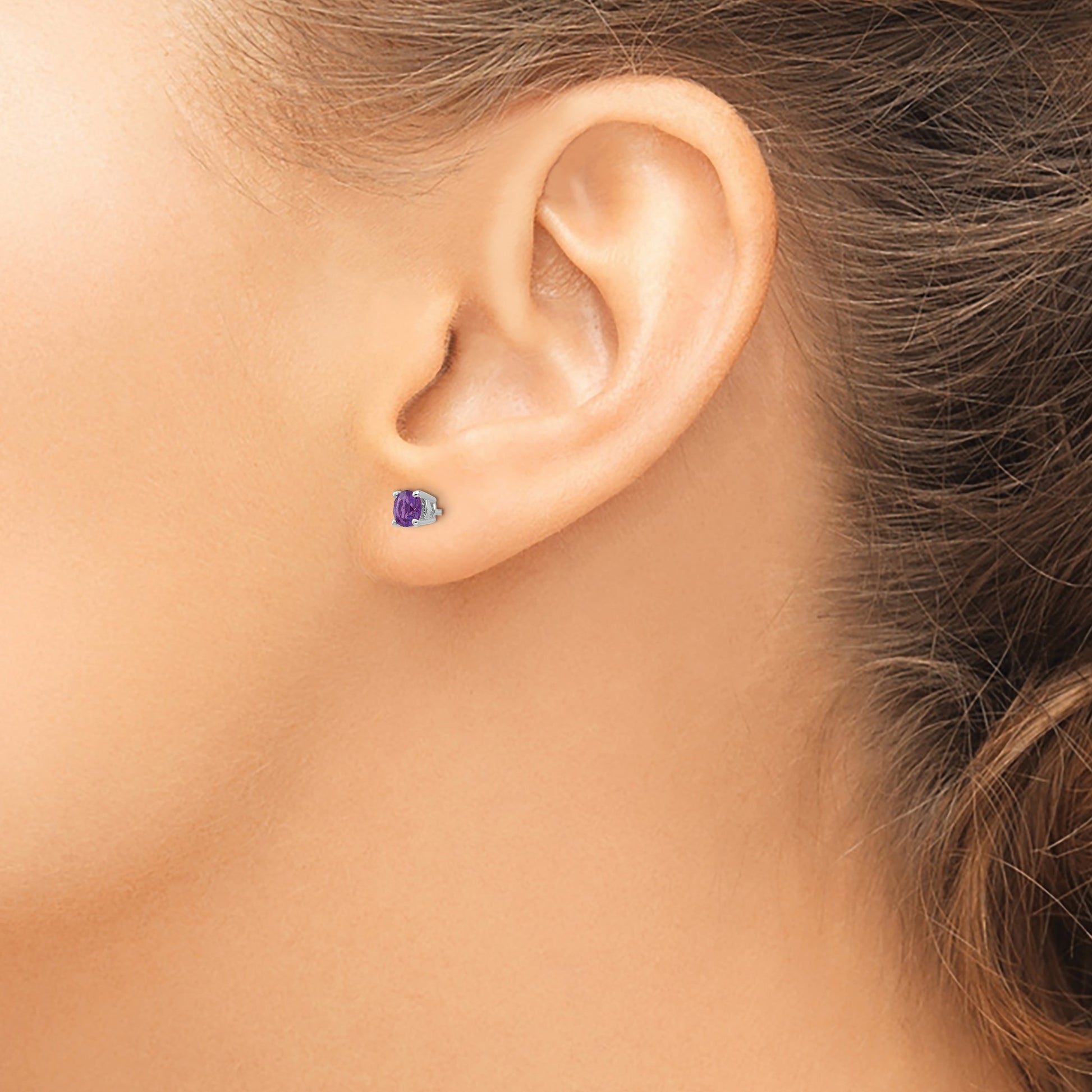 14k White Gold 4mm Round Amethyst Post Earrings