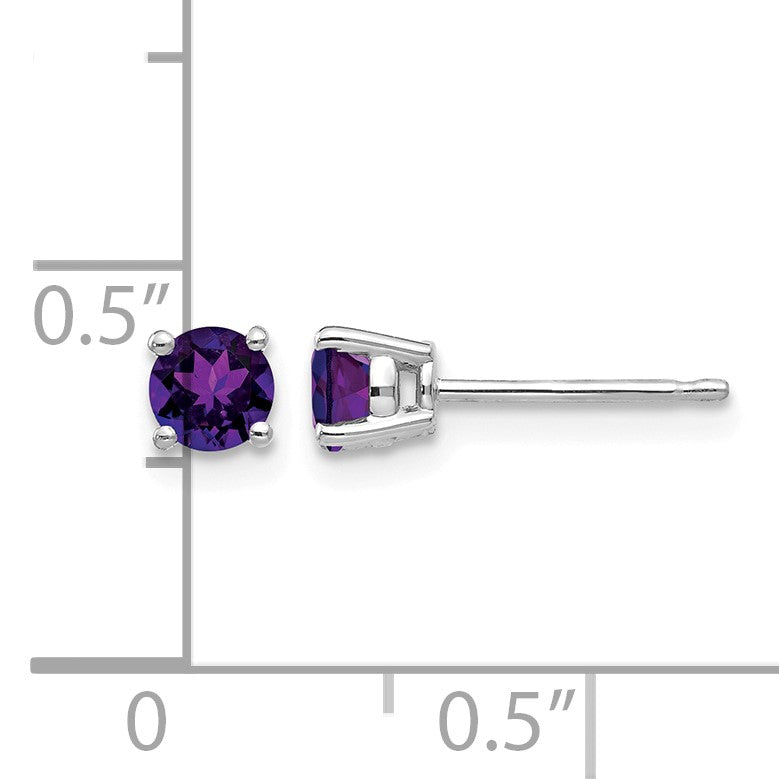 14k White Gold 4mm Round Amethyst Post Earrings