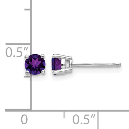 14k White Gold 4mm Round Amethyst Post Earrings