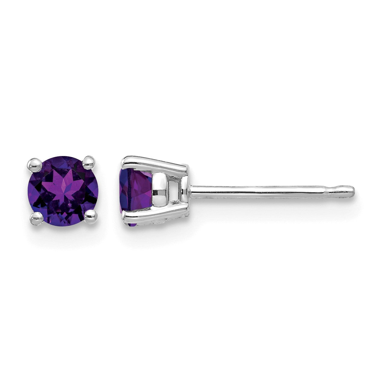 14k White Gold 4mm Round Amethyst Post Earrings