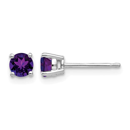 14k White Gold 4mm Round Amethyst Post Earrings
