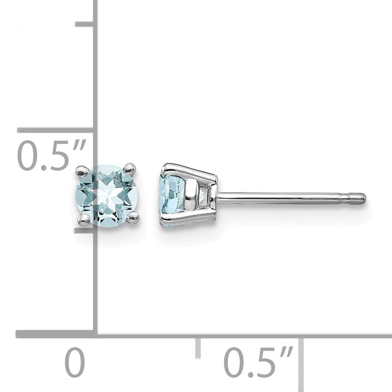 14k White Gold 4mm Round Aquamarine Post Earrings