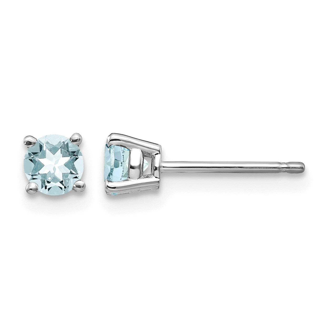 14k White Gold 4mm Round Aquamarine Post Earrings