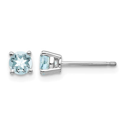 14k White Gold 4mm Round Aquamarine Post Earrings
