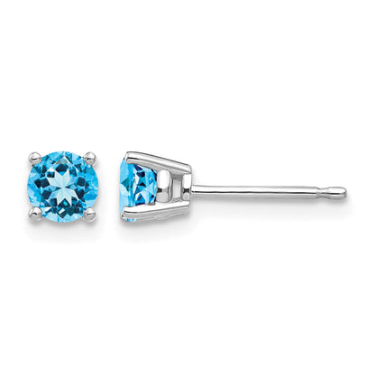 14k White Gold 4mm Round Blue Topaz Post Earrings