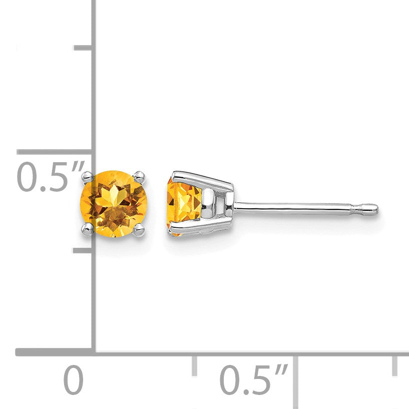 14k White Gold 4mm Round Citrine Post Earrings
