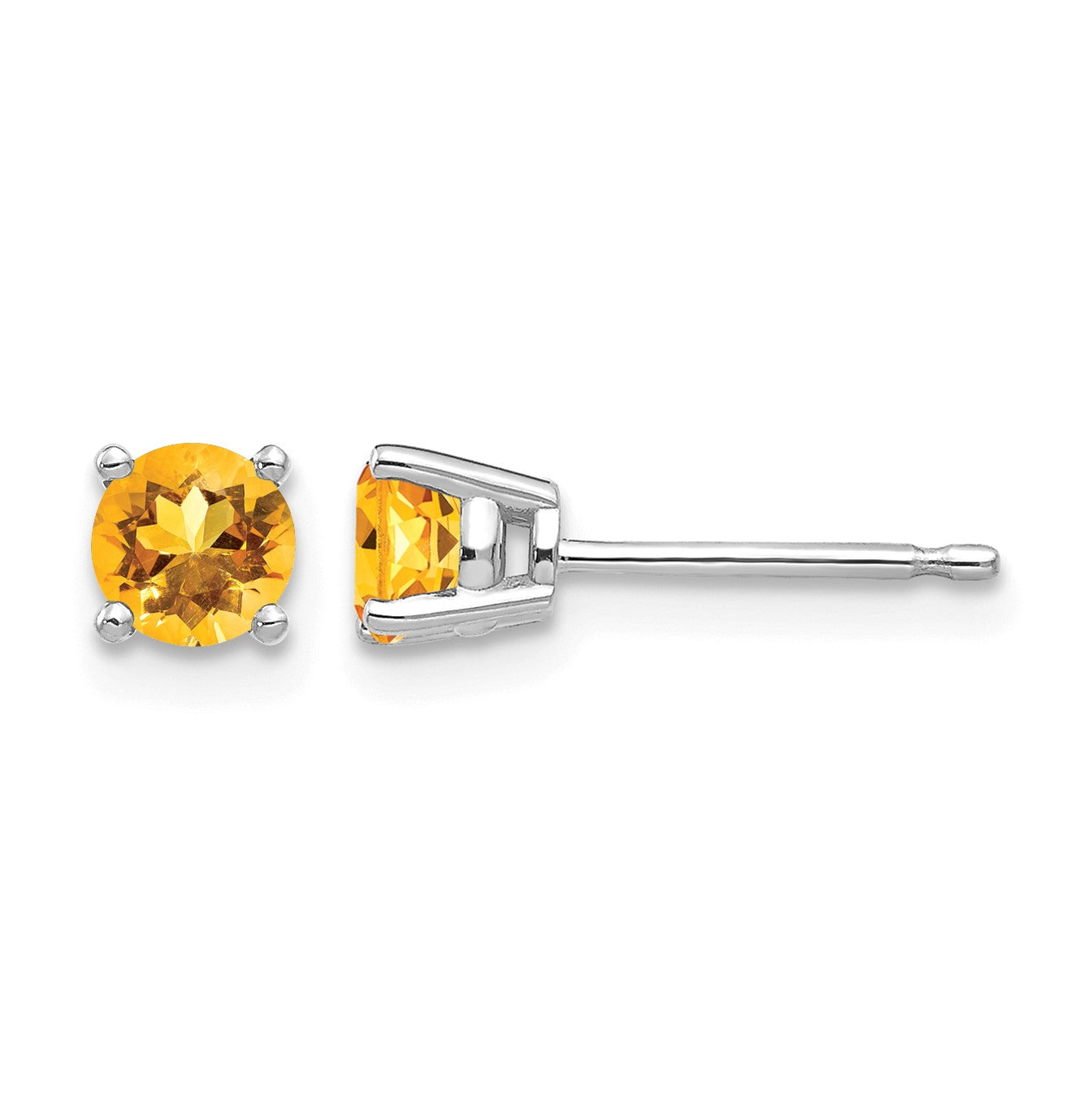 14k White Gold 4mm Round Citrine Post Earrings