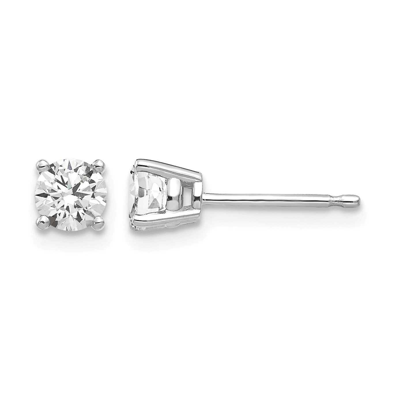 14k White Gold 4mm Round Cubic Zirconia Post Earrings