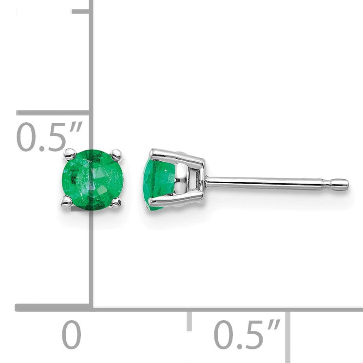 14k White Gold 4mm Round Emerald Post Earrings