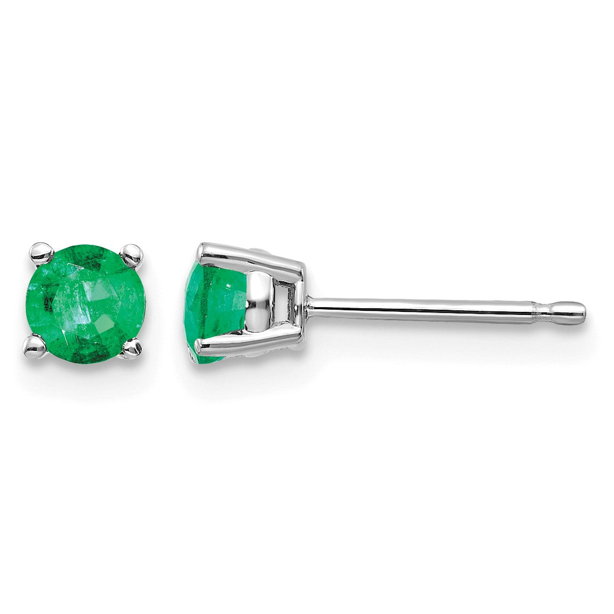 14k White Gold 4mm Round Emerald Post Earrings