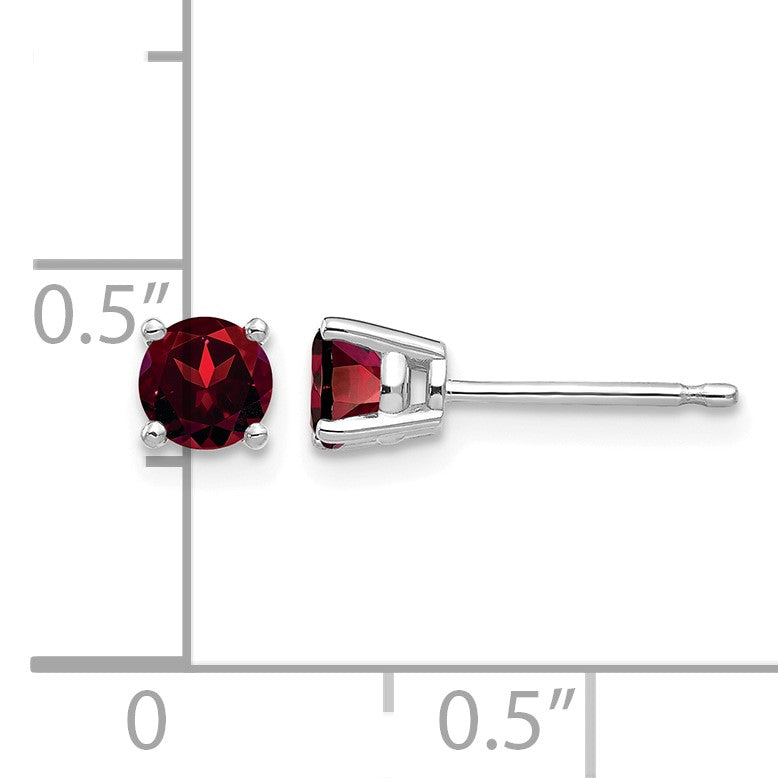 14k White Gold 4mm Round Garnet Post Earrings