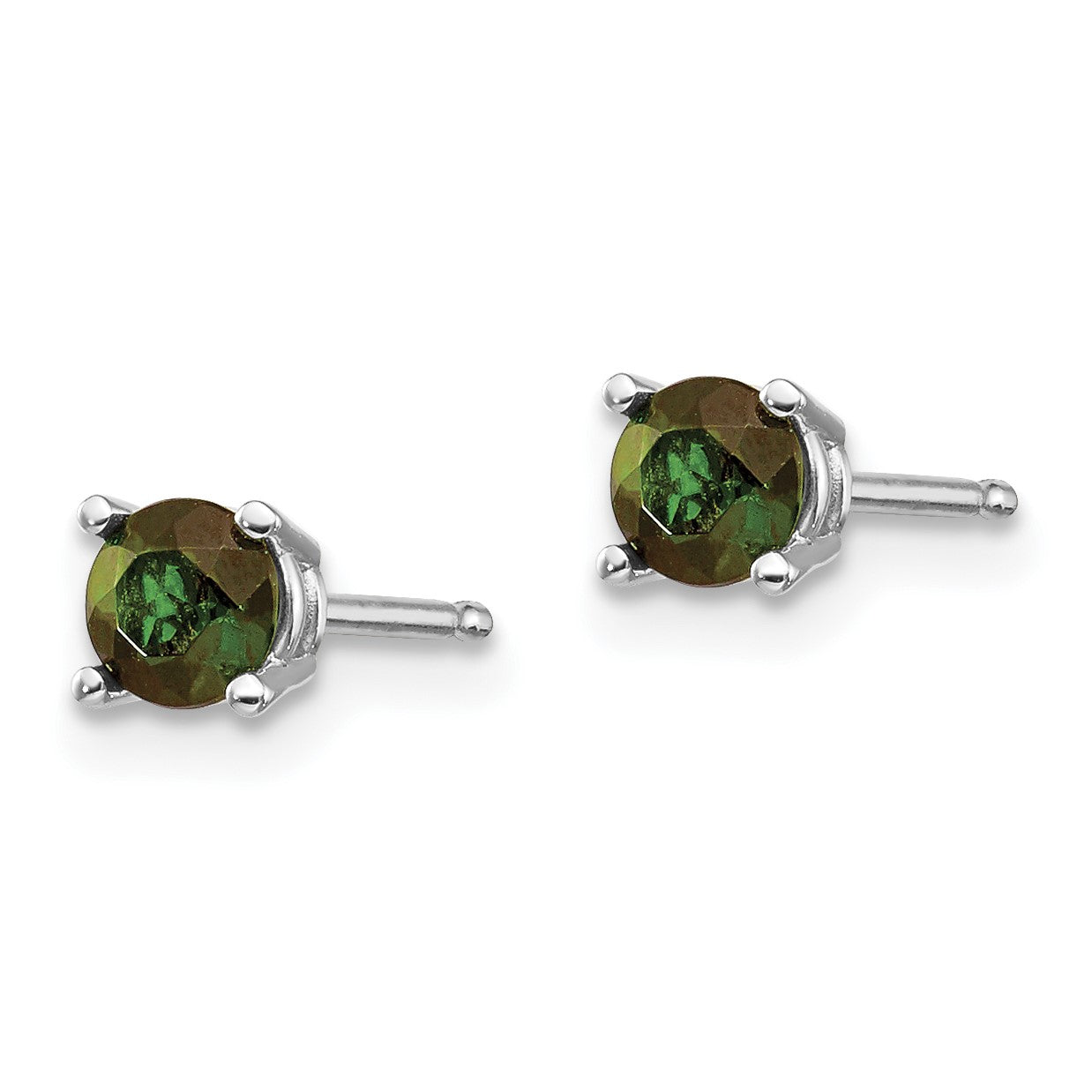 14k White Gold 4mm Round Green Tourmaline Post Earrings
