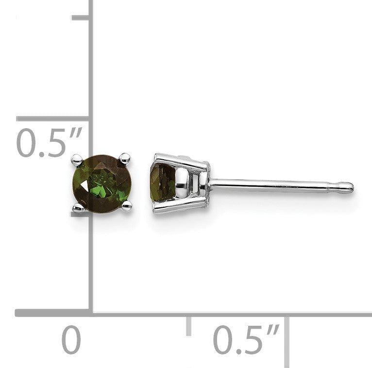 14k White Gold 4mm Round Green Tourmaline Post Earrings