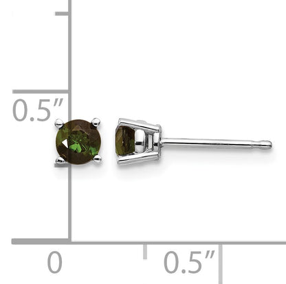 14k White Gold 4mm Round Green Tourmaline Post Earrings