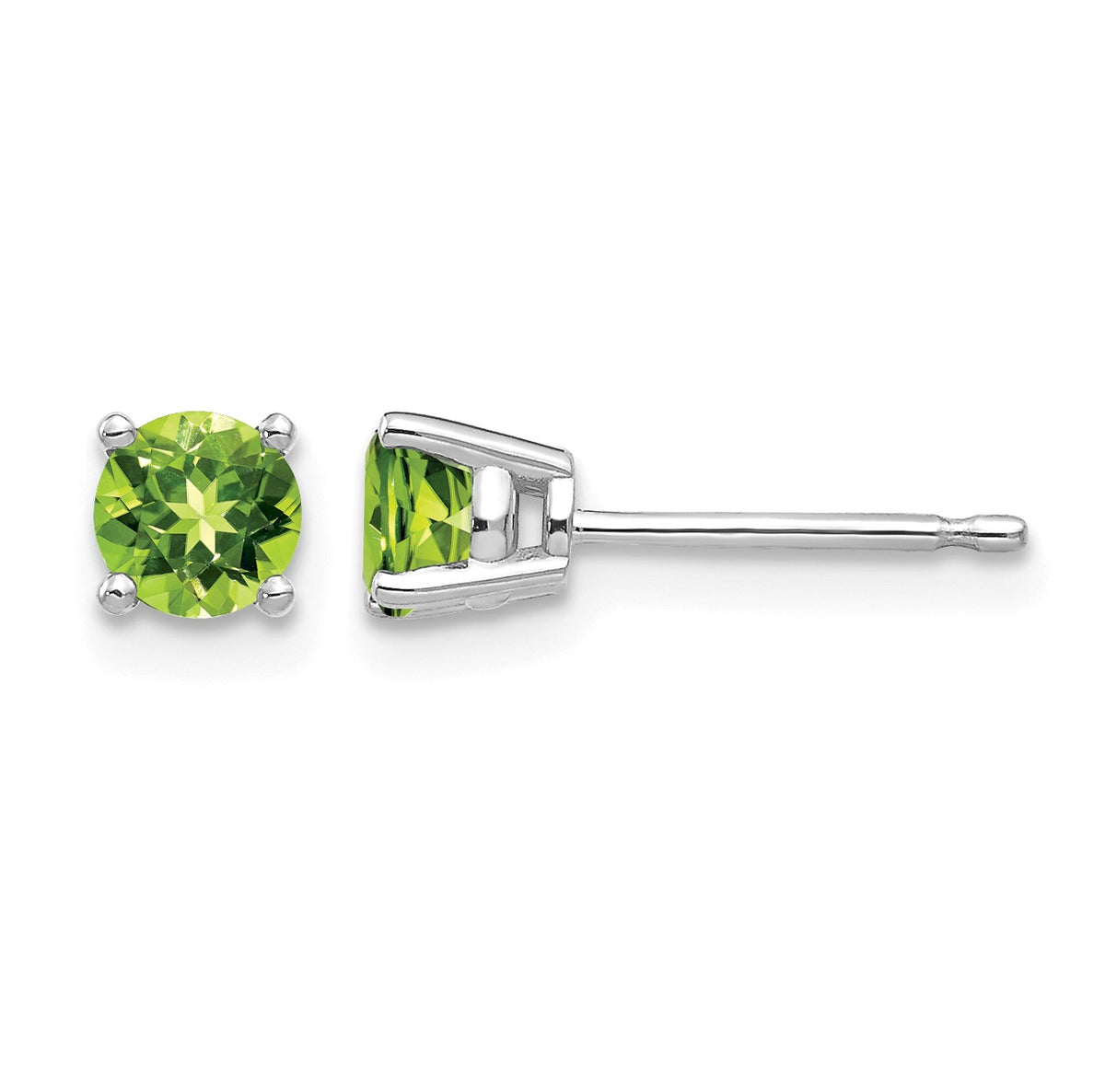 14k White Gold 4mm Round Peridot Post Earrings