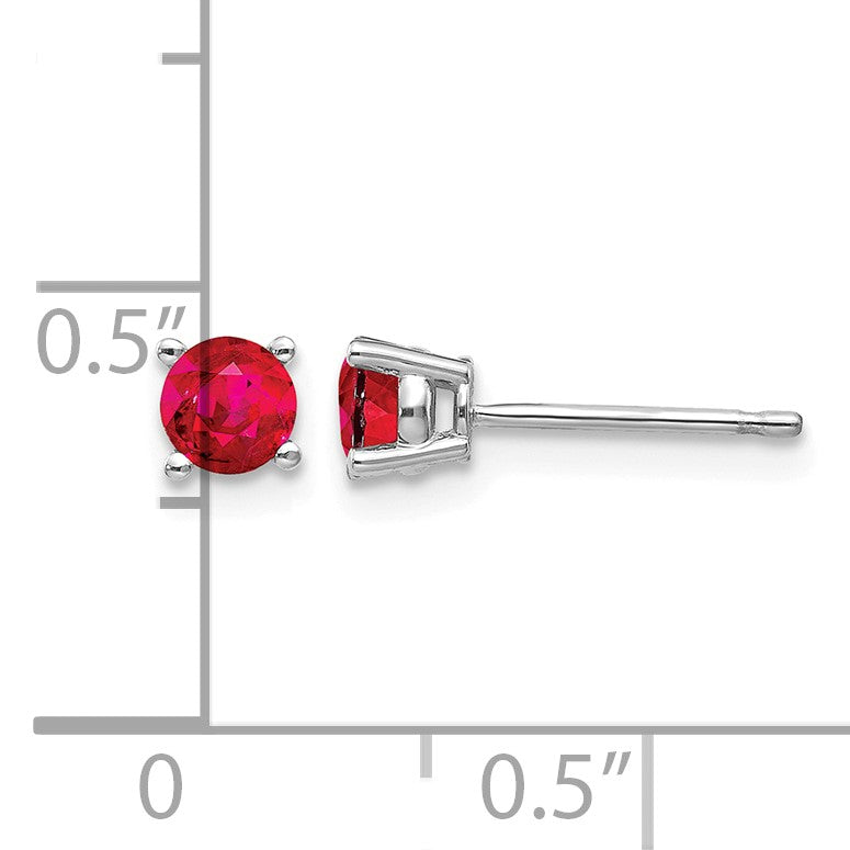 14k White Gold 4mm Round Ruby Post Earrings