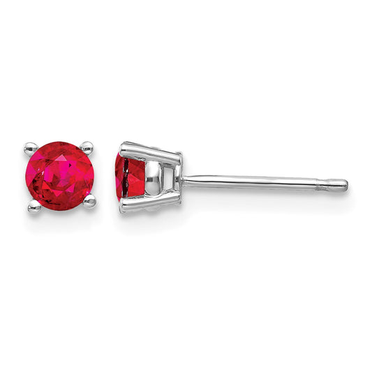 14k White Gold 4mm Round Ruby Post Earrings