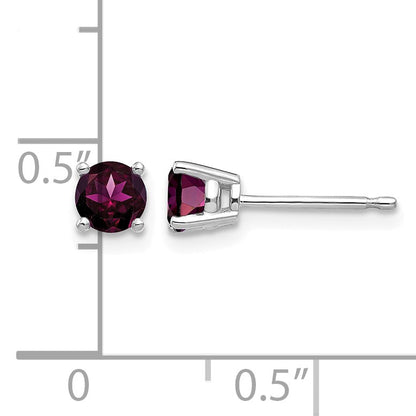 14k White Gold 4mm Round Rhodolite Garnet Post Earrings