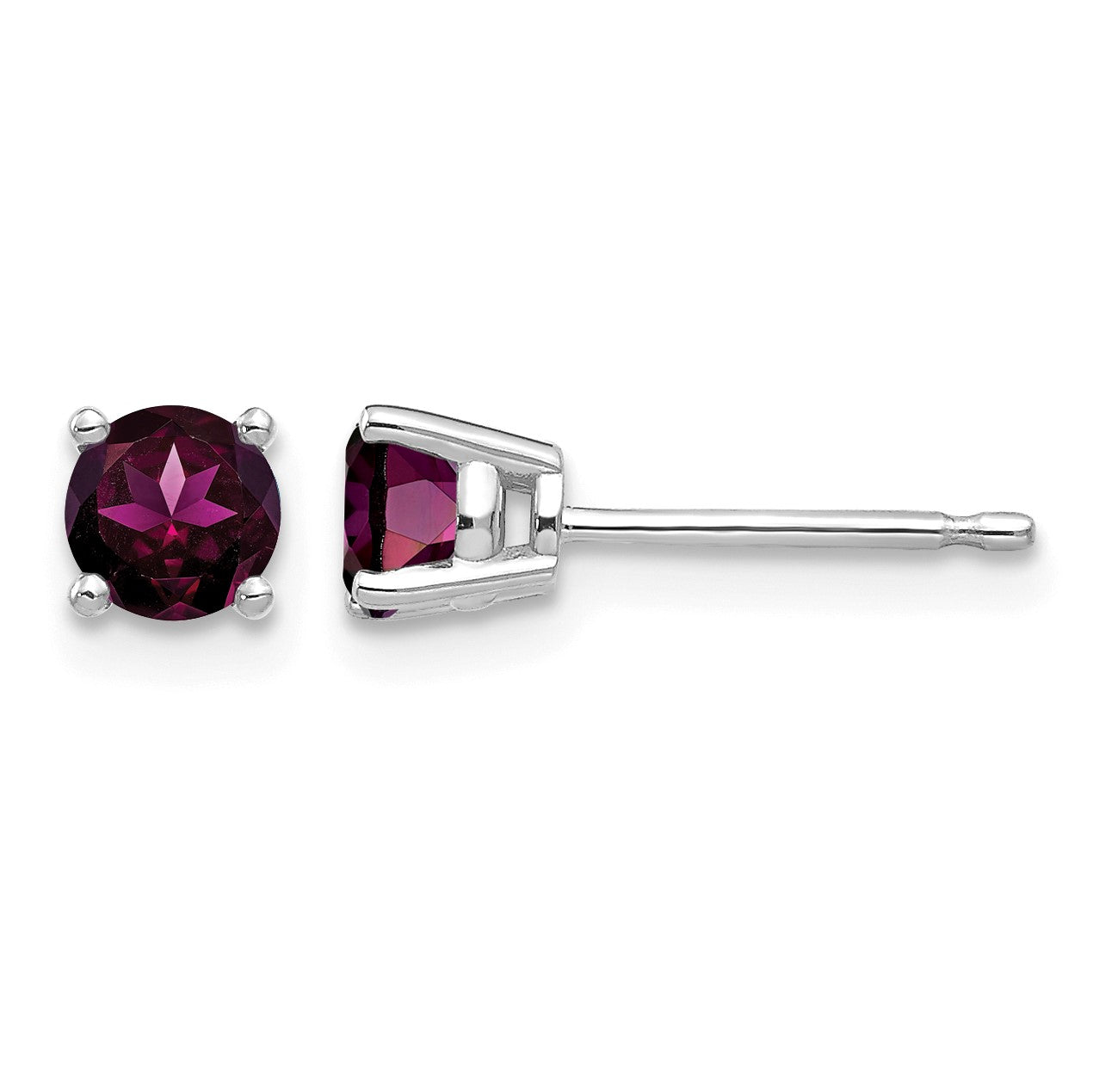 14k White Gold 4mm Round Rhodolite Garnet Post Earrings