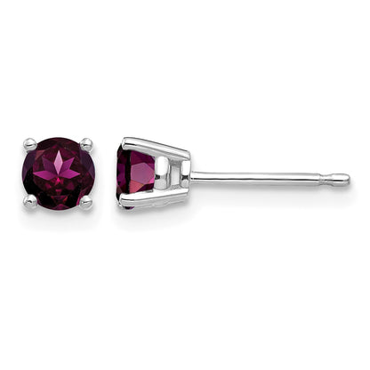 14k White Gold 4mm Round Rhodolite Garnet Post Earrings