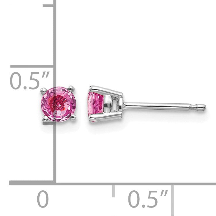 14k White Gold 4mm Round Pink Sapphire Post Earrings