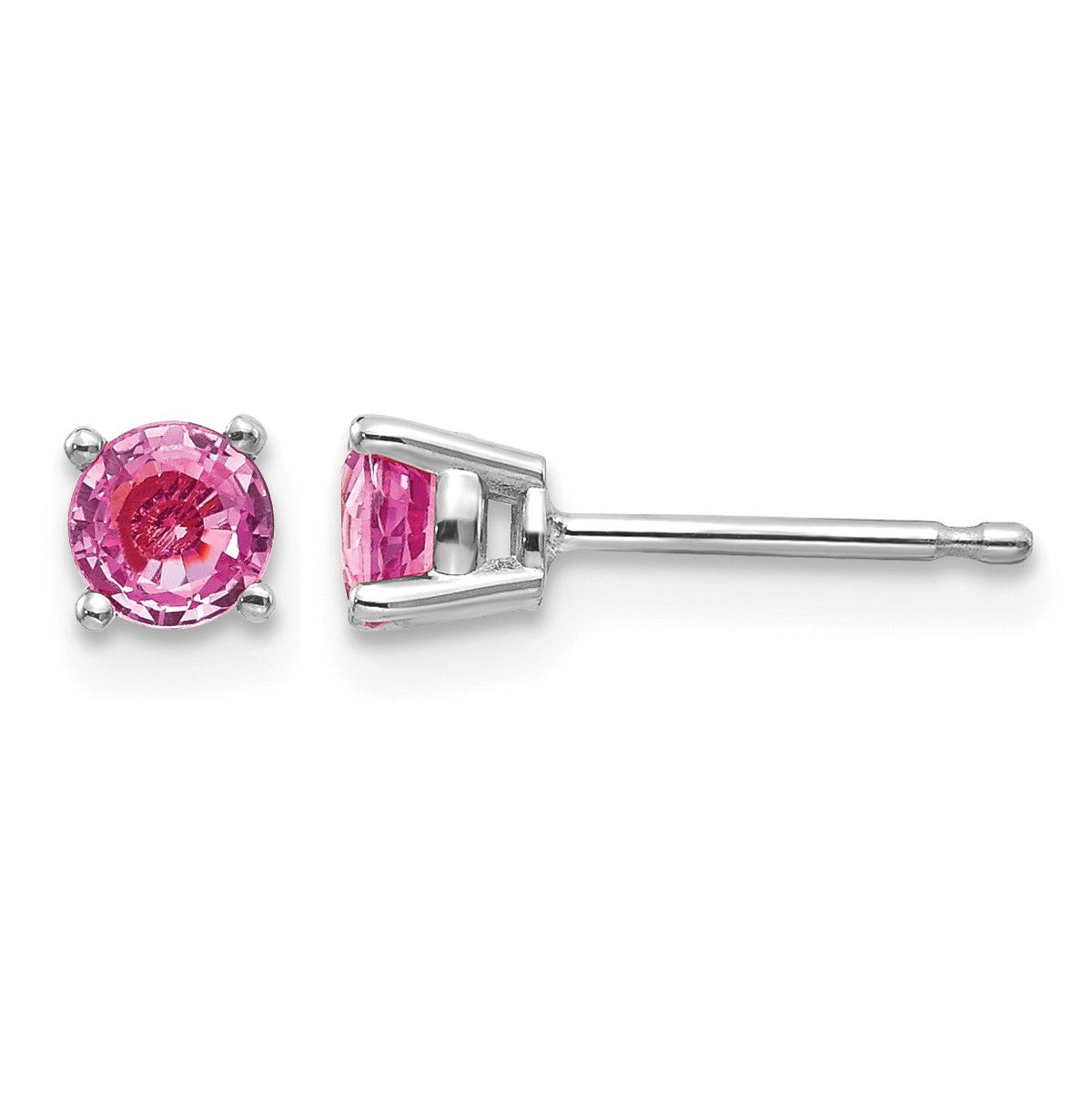 14k White Gold 4mm Round Pink Sapphire Post Earrings